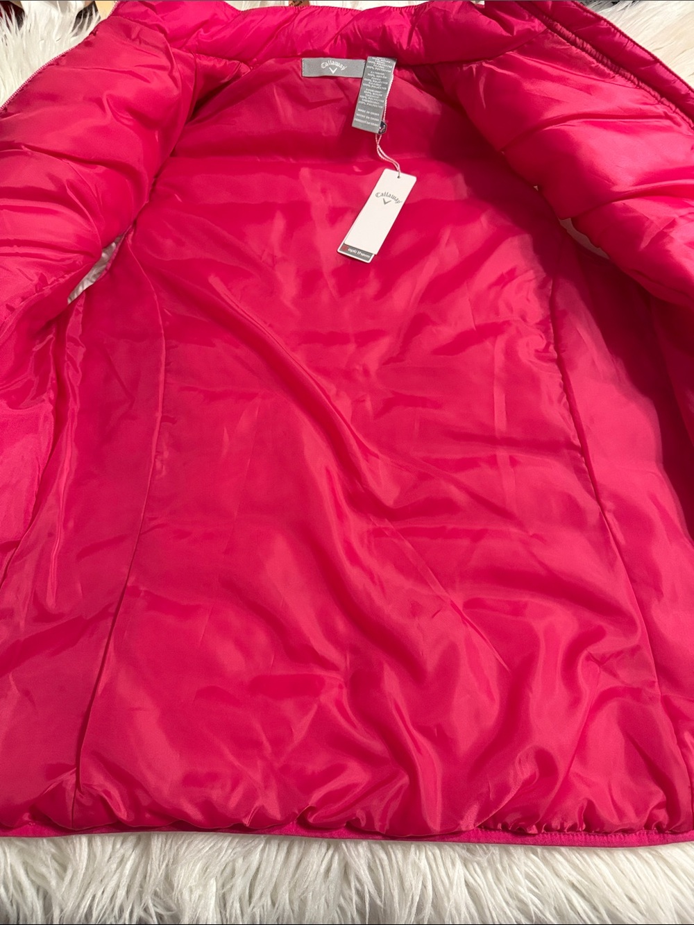 Callaway Bright Pink Quilted Puffer Vest size L 100% nylon length 27” bust 38” - Picture 8 of 8